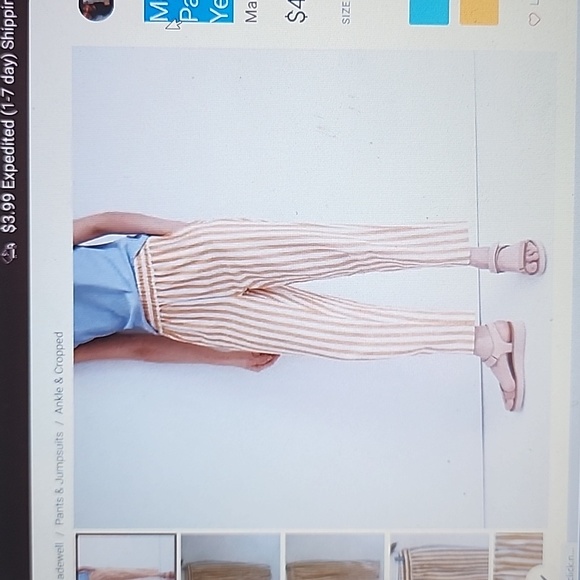 Madewell Tapered Huston Pull On Crop Pants Stripe Mustard and White Size Small - Picture 10 of 11